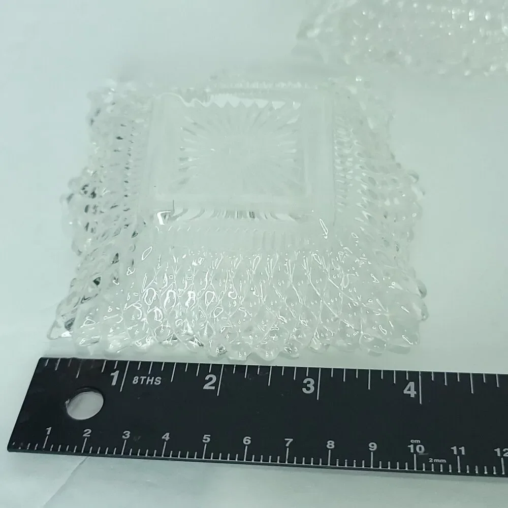 Lot Of 3 Glass Indiana Diamond Point Ruffle Edge Square Candy Nut Dish Glass